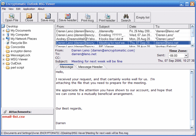 Outlook MSG File Viewer and Attachment E Screenshot